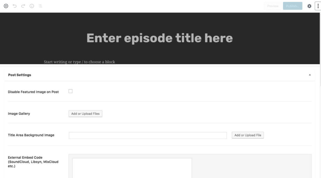 Noua pagină de editare a podcastului.