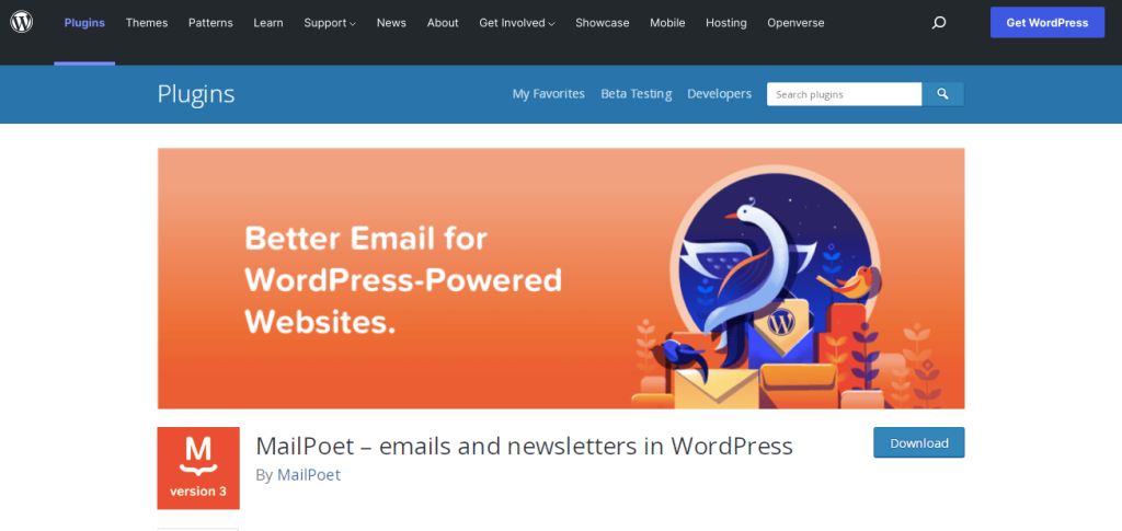 หน้าดาวน์โหลด MailPoet