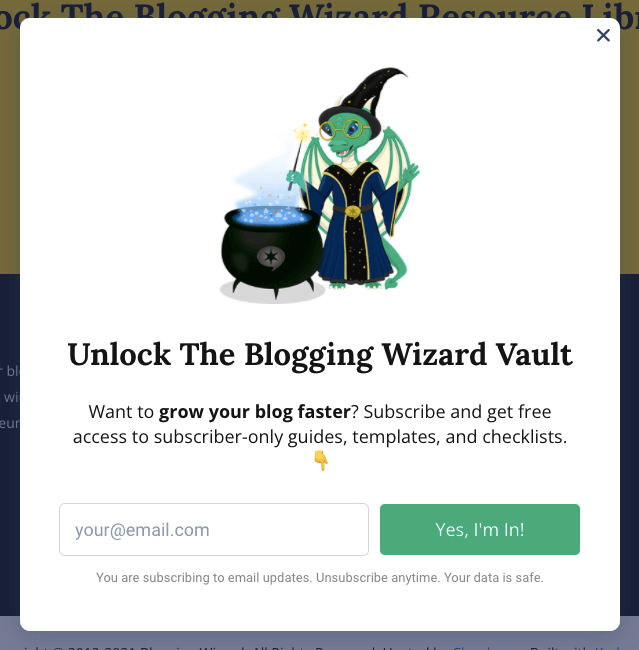 Blogging Wizards Einfach, aber magisch Optin für Newsletter-Anmeldung