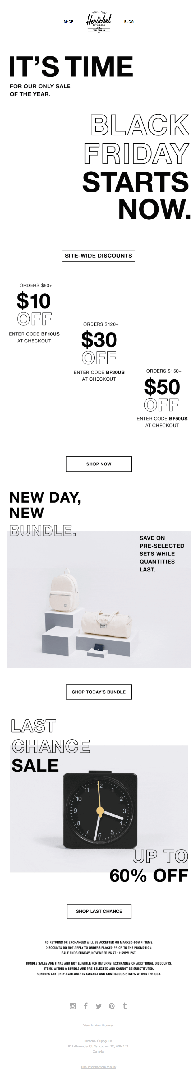 Email guida BFCM da Herschel