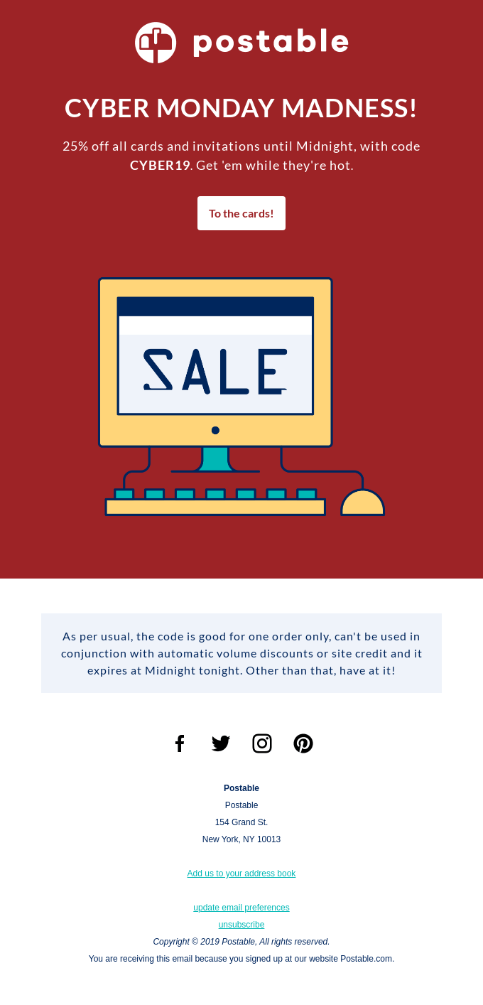 Super Saldi Cyber ​​Monday di Postable