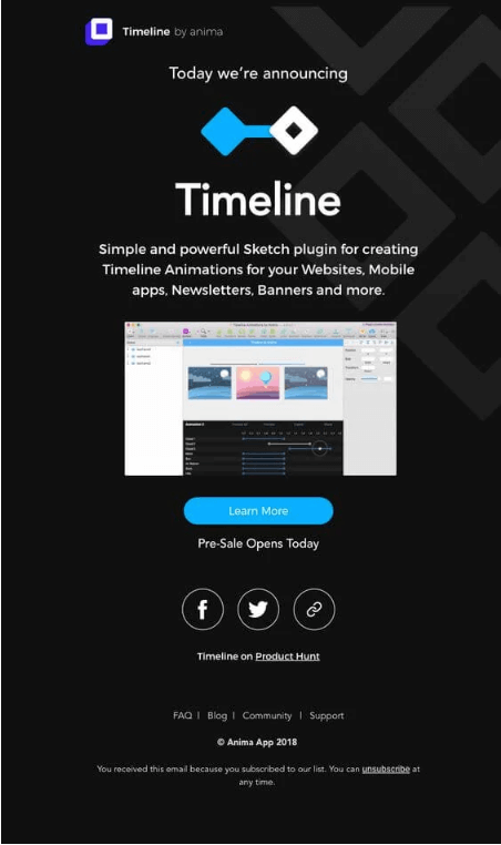 E-mail di aggiornamento del prodotto