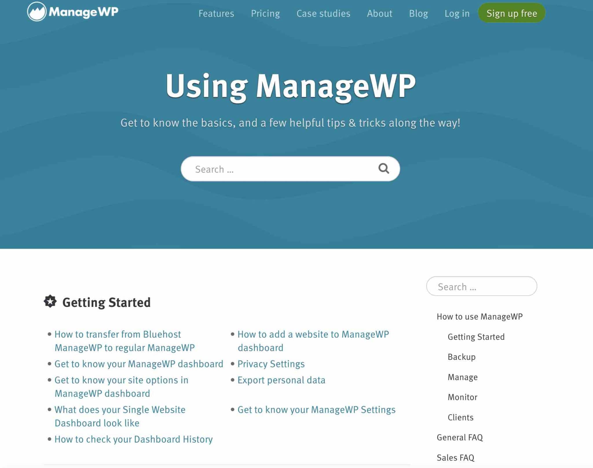 เอกสารเกี่ยวกับ ManageWP