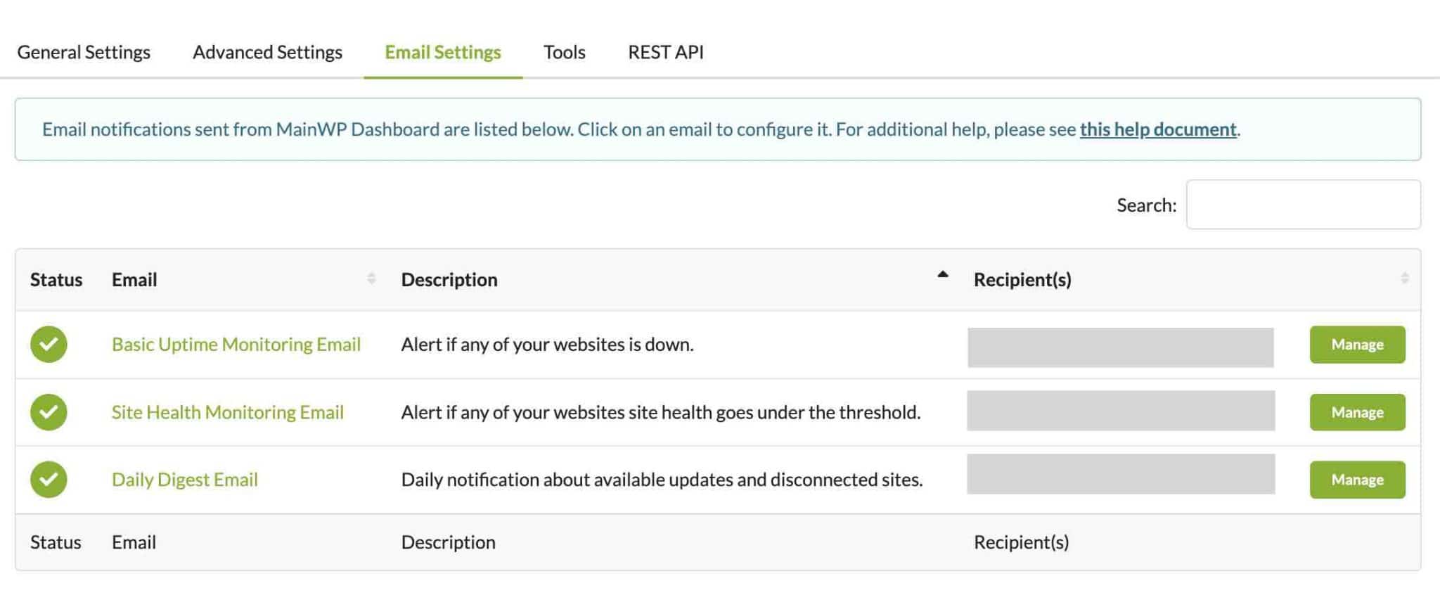 MainWPは、電子メールで通知を送信できます。