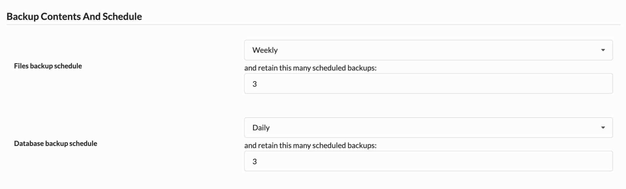 MainWPのバックアップ設定の概要。