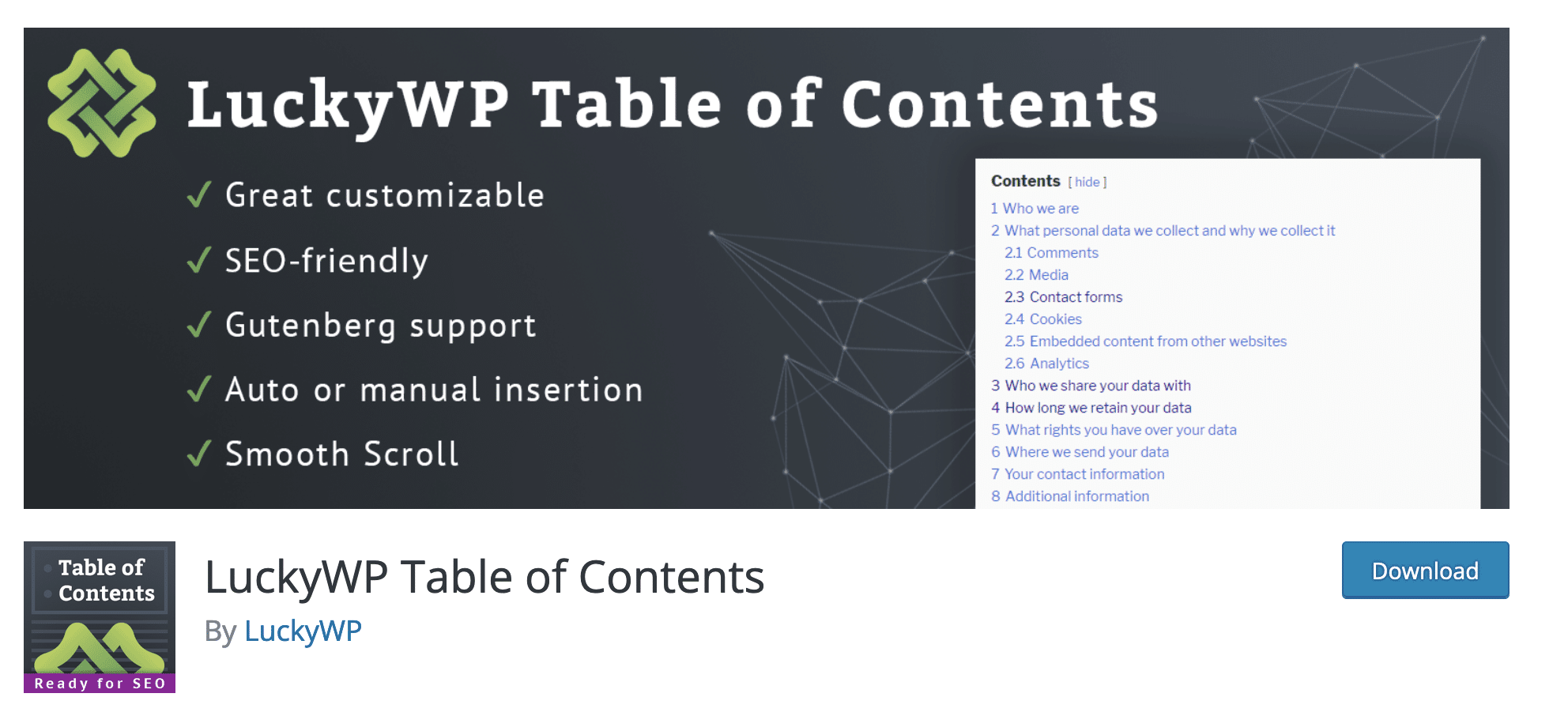 สารบัญ LuckyWP ช่วยในการสร้างสารบัญบน WordPress