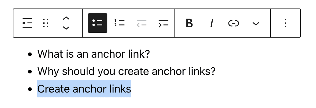 การสร้างลิงก์สมอโดยใช้บล็อกรายการใน WordPress