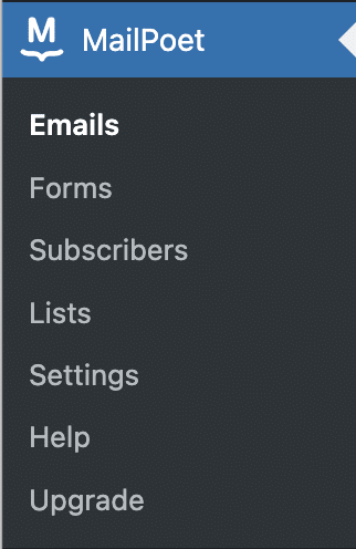 MailPoetプラグイン設定メニュー。