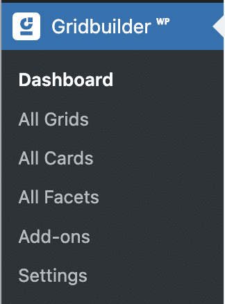 Menu de configurações do WP Grid Builder.