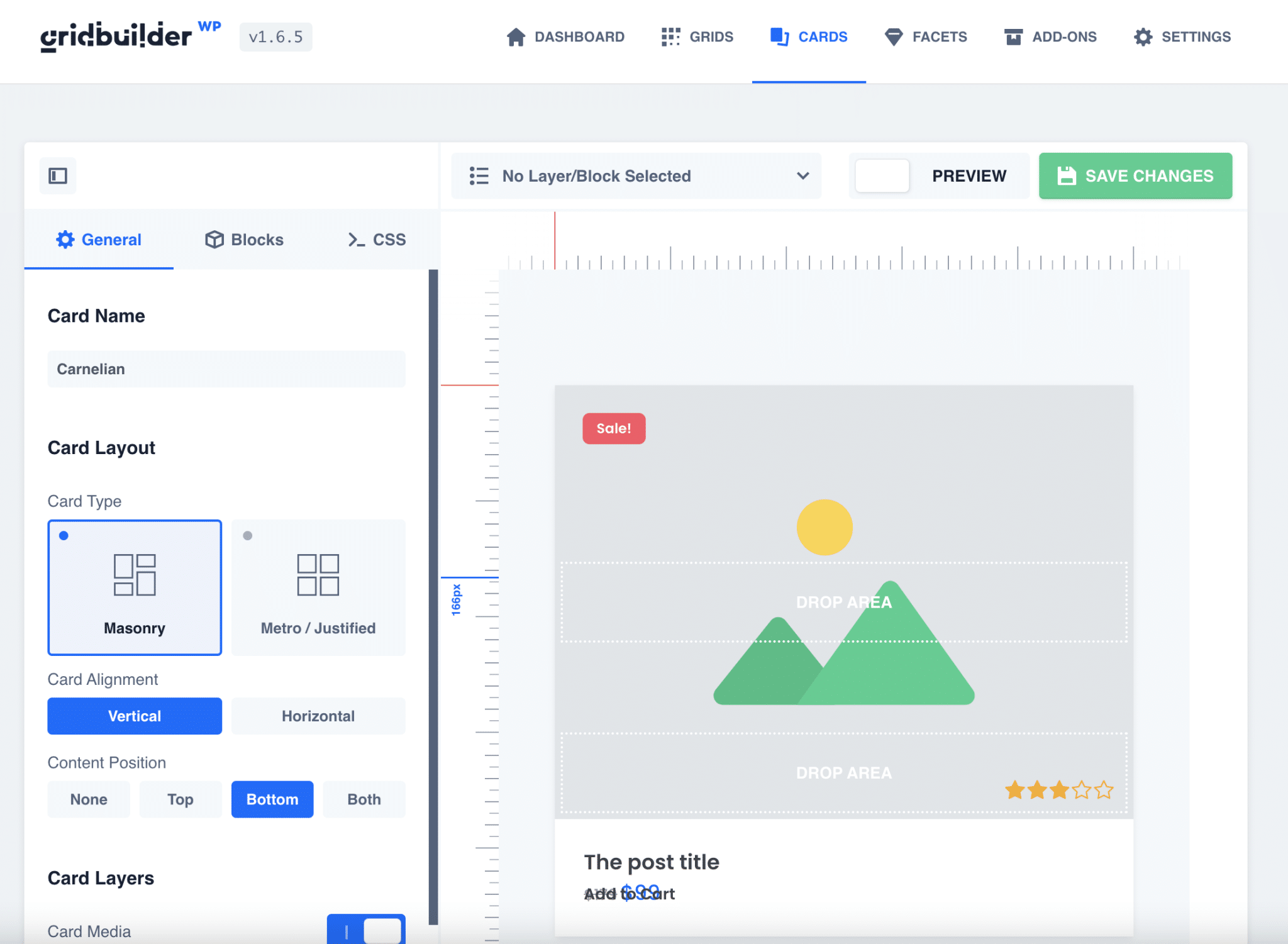 Modelo de cartão Cornalina oferecido pelo WP Grid Builder.