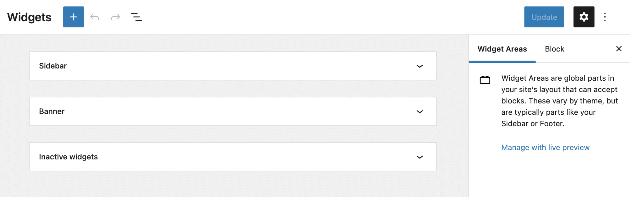 Bloques de WordPress en la pantalla del widget