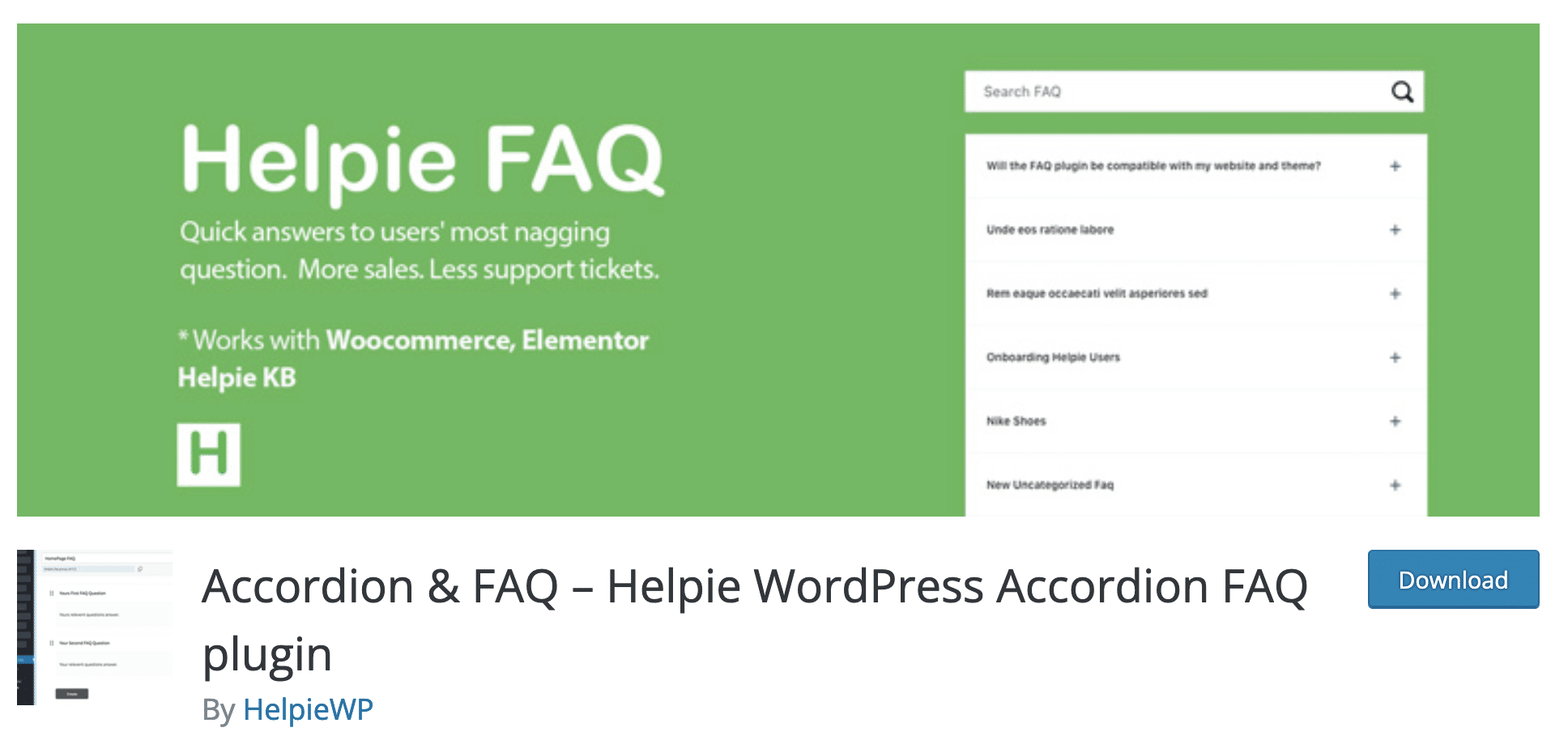 Il plugin Accordion & FAQ - Helpie WordPress Accordion FAQ su WordPress.