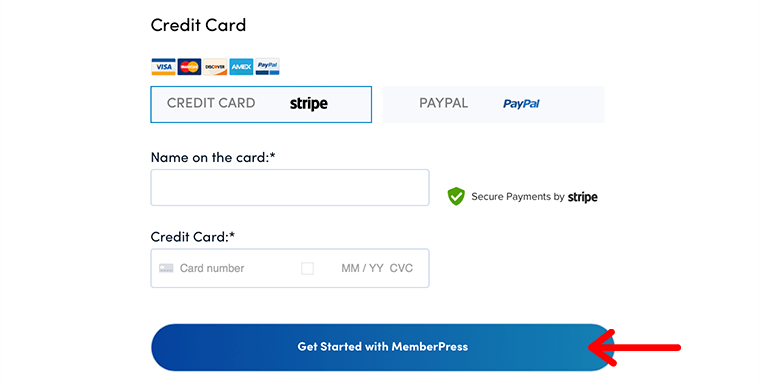 Fournir les informations de carte de crédit pour acheter MemberPress