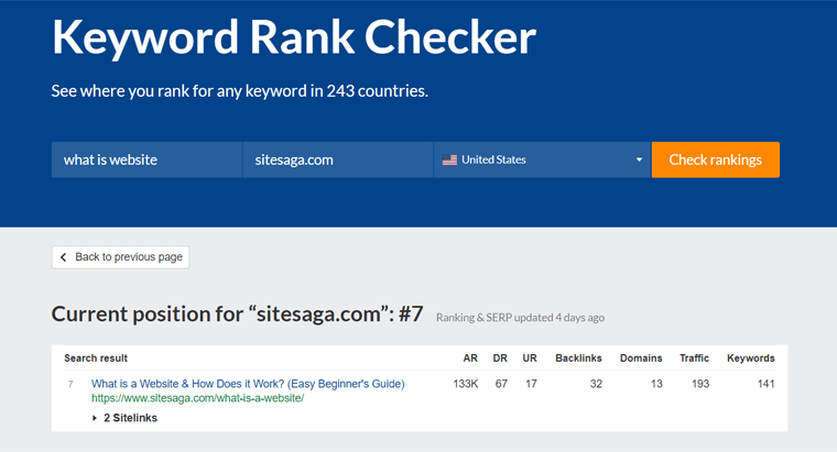 Comprobador de clasificación de palabras clave de Ahrefs
