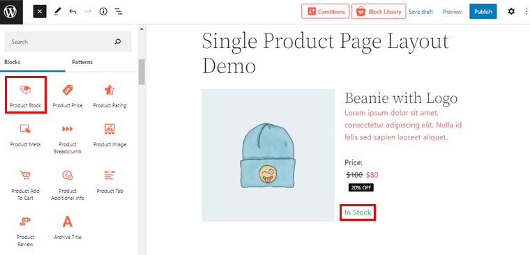 製品ストックブロックをレイアウトに追加します