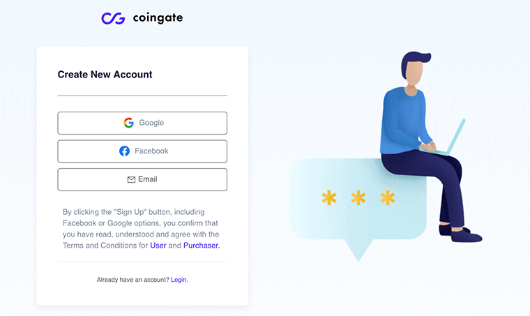 CoinGate Créer un nouveau compte