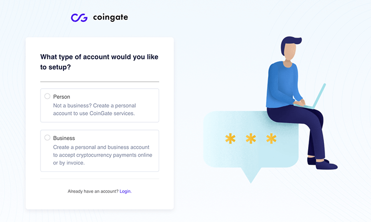 CoinGate Configurer le type de compte