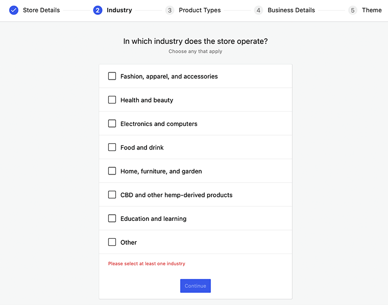 Configuration de l'industrie WooCommerce