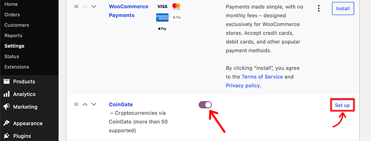 Activer CoinGate pour WooCommerce