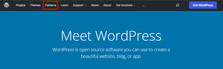 WordPress.orgにアクセスし、パターンオプションに移動します