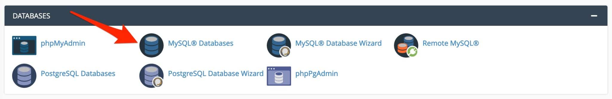 cPanel 上的 MySQL 数据库部分。