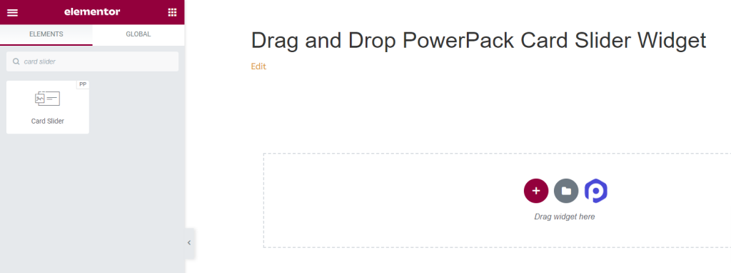 在 Elementor 页面上拖放 PowerPack Card Slider 小部件