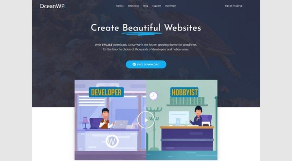 OceanWP è un tema WordPress gratuito e reattivo.