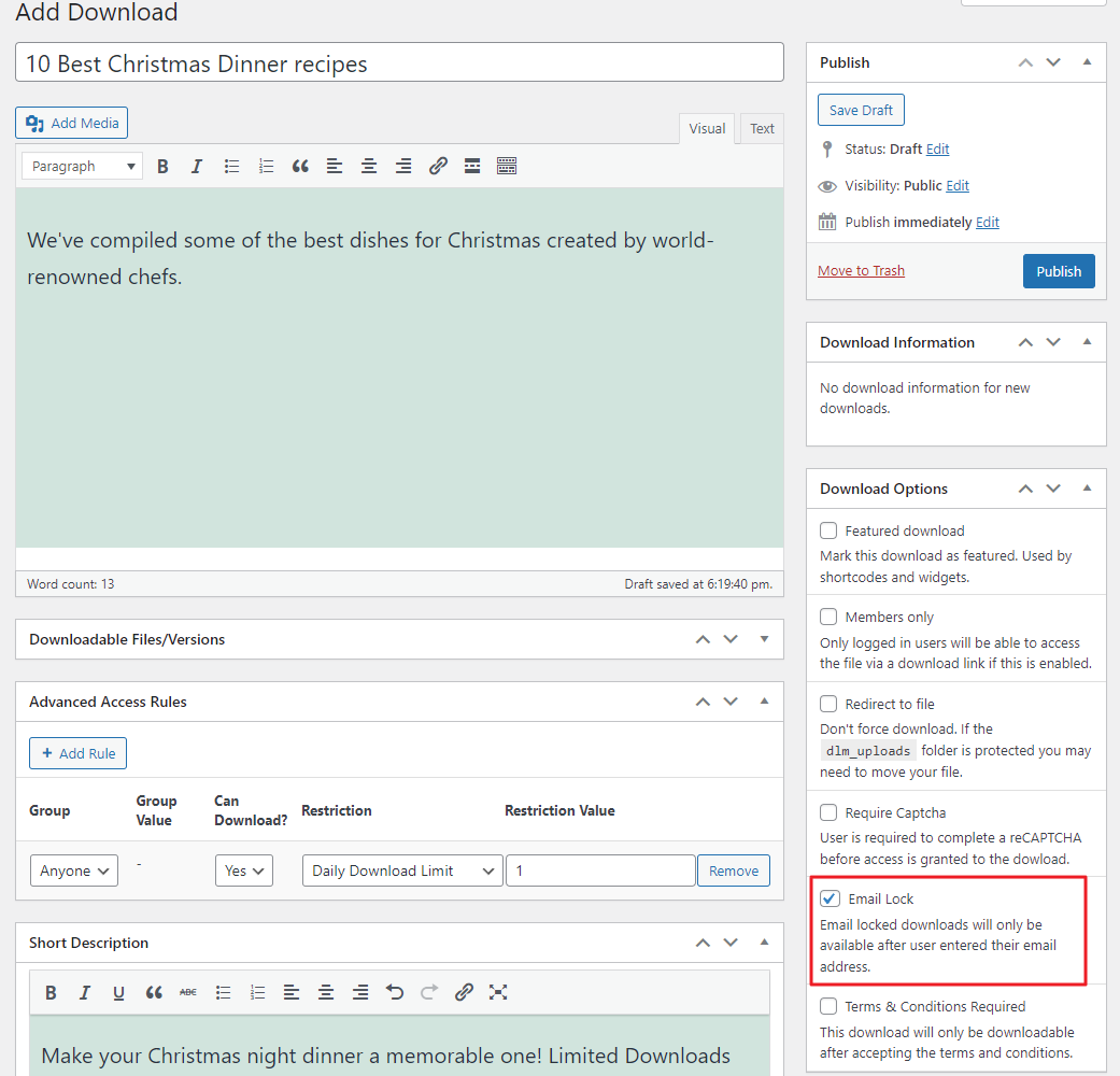 ต้องใช้อีเมลเพื่อดาวน์โหลดไฟล์ WordPress