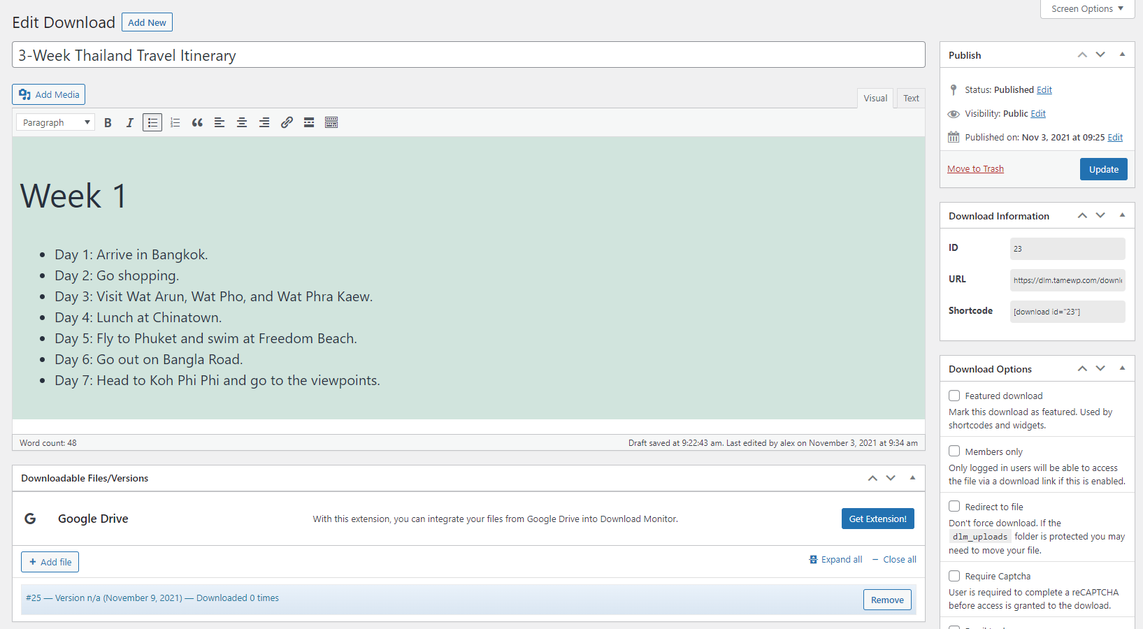 ดาวน์โหลดรายการไฟล์ใน WordPress