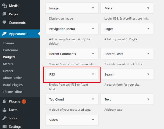 Pagina dei widget