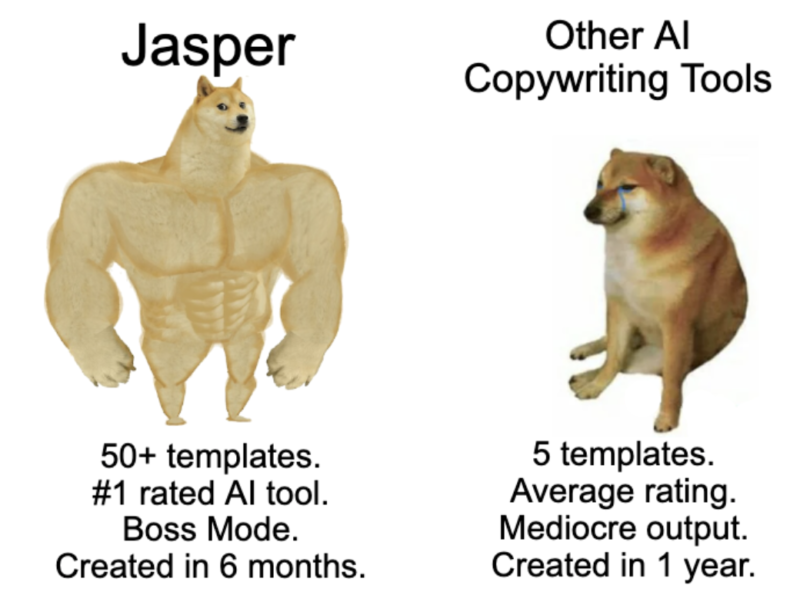 Jasper AI vs altri strumenti di copywriting Buff Doge Meme