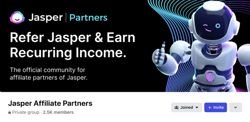 Gruppo Facebook dei partner di affiliazione Jasper