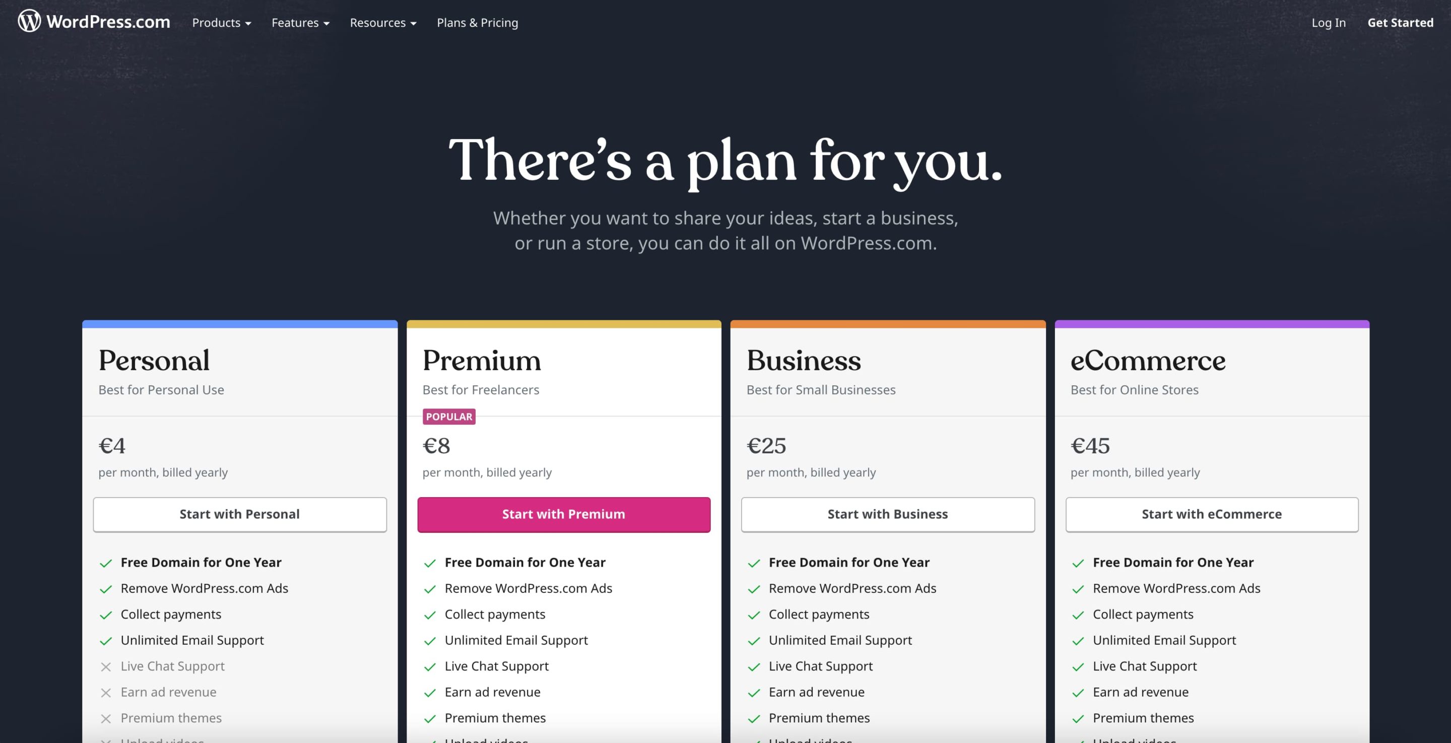 خطط WordPress.com