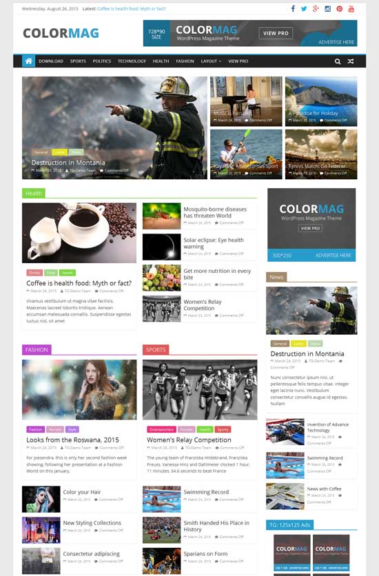 ColorMag basit ücretsiz dergi WordPress teması