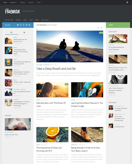 Hueman özellikli ücretsiz dergi WordPress teması