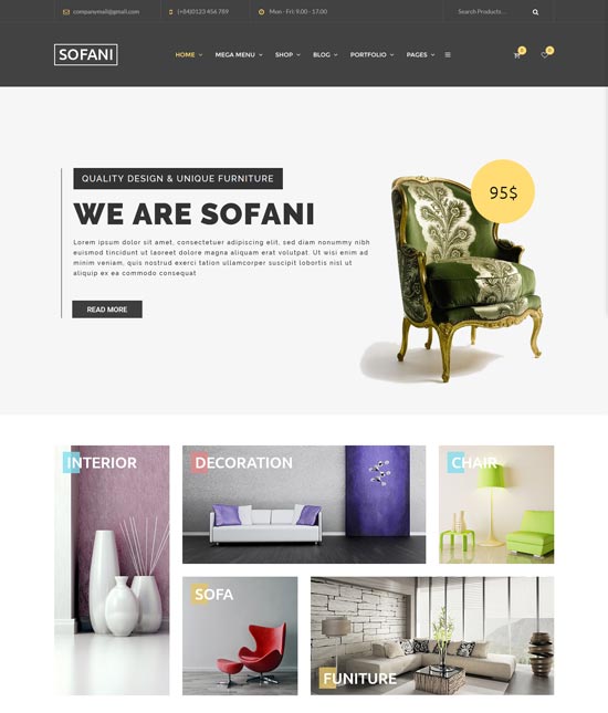 Tema WordPress del negozio di mobili Sofani