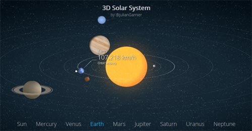 css html5 animowany układ słoneczny 3d