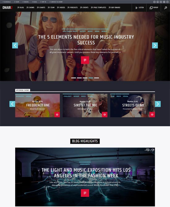 tema de wordpress de la estación de radio onair2