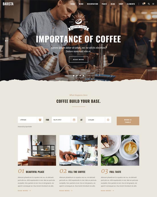 café barista café thème wordpress