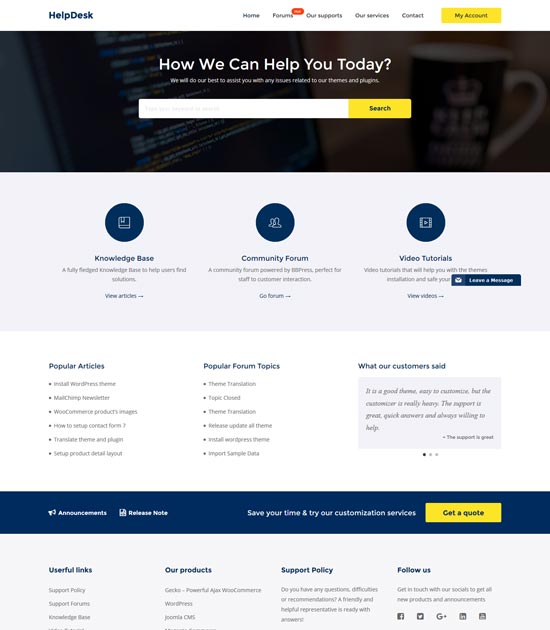 ธีมศูนย์สนับสนุน wordpress ของ helpdesk