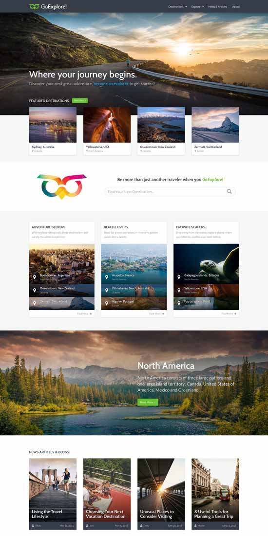 Le thème WordPress GoExplore - voyage