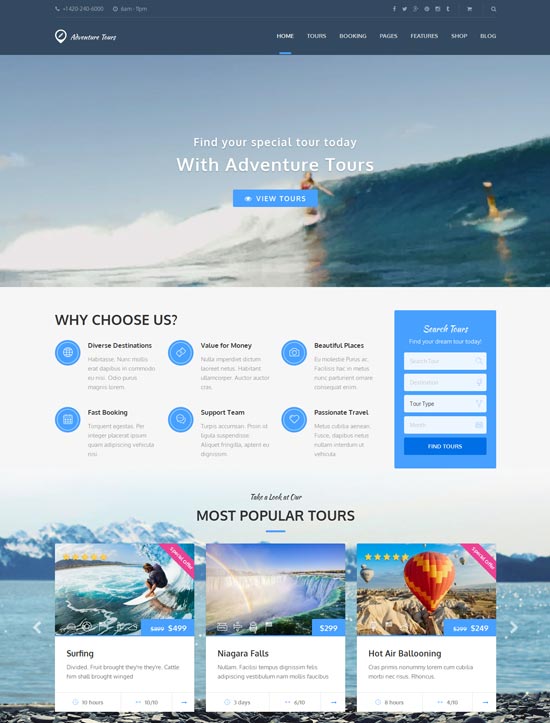 Adventure Tours - Thème de voyage WordPress Tour
