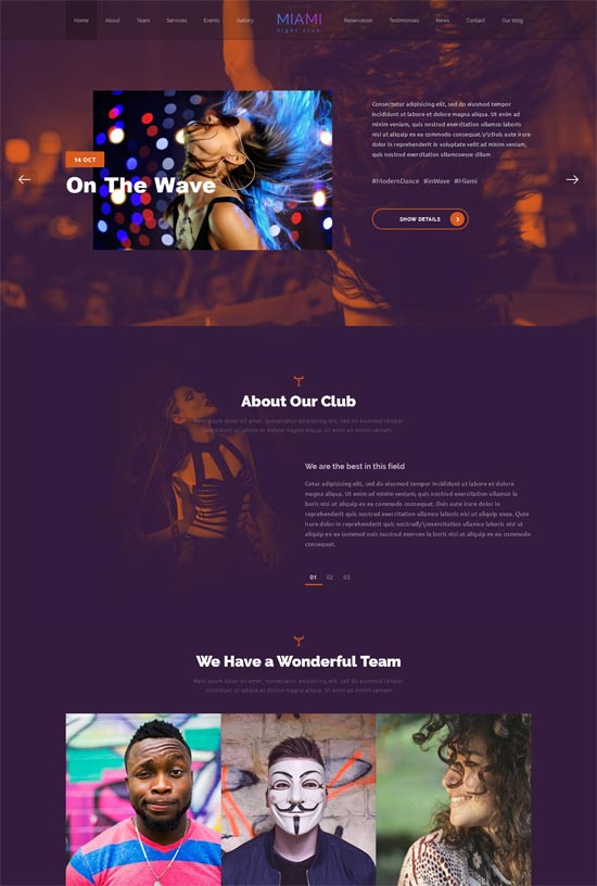 tema de wordpress responsivo del club nocturno de miami