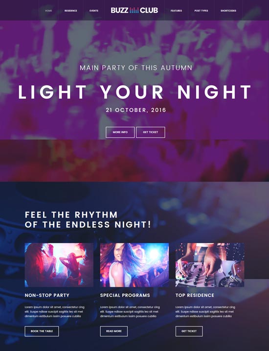 Buzz club club nocturno tema de WordPress