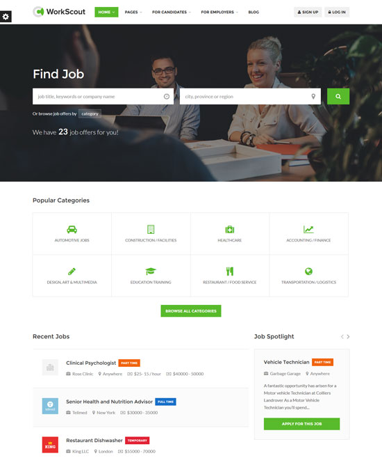 Workscout tema de WordPress para bolsa de trabajo
