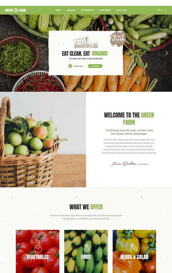fermă verde hrană ecologică fermă tema wordpress