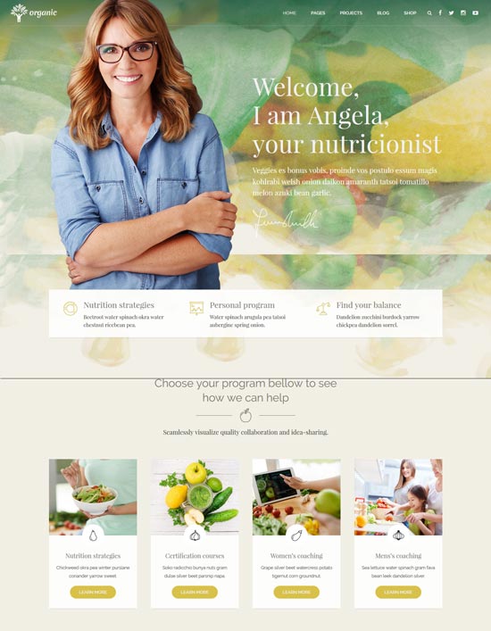 Tema WordPress pentru nutriționist alimentar organic