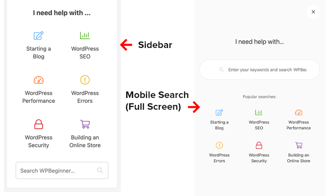 WPBeginner Búsqueda móvil de pantalla completa y widget de búsqueda de barra lateral WPBeginner Full Screen Mobile Search and Sidebar Search Widget