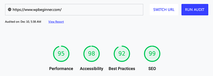 Resultados de la prueba de velocidad de página de Google para principiantes de WPBeginner WPBeginner Google Page Speed Test Results