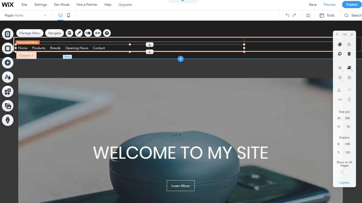 사용 중인 Wix 웹사이트 편집기